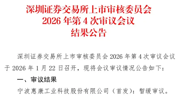 惠康科技IPO遭暂缓审议,业绩可持续性与供应商关联关系遭追问
